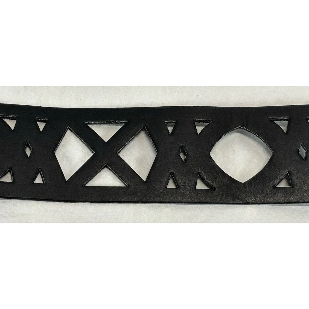 The W By Worth Collection Laser Cut Leather Belt Women's Medium Black Extra Wide